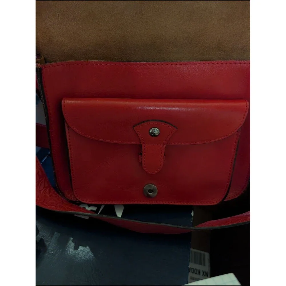 AT-1 Red Floral Embossed Leather Satchel - Classic Women's Crossbody